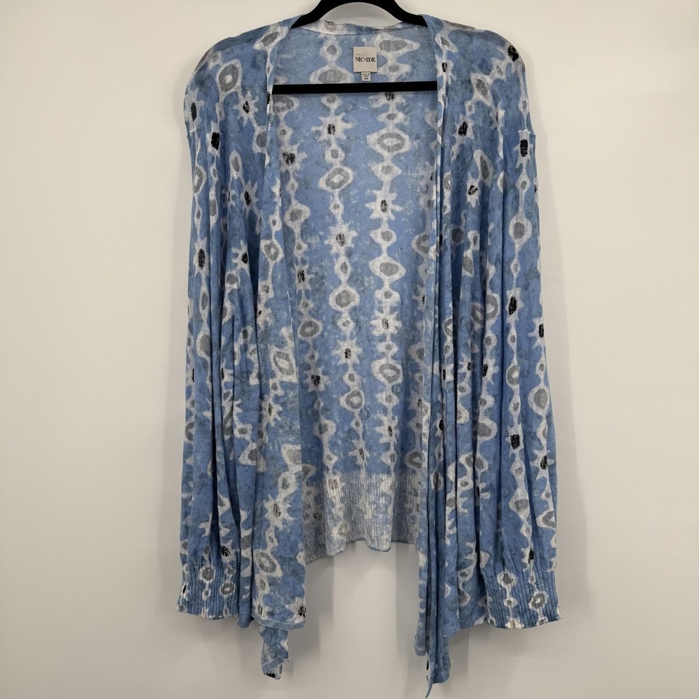 NIC+ZOE Cardigan Womens 3X Blue Open-Knit Lightweight Linen Relaxed Beach